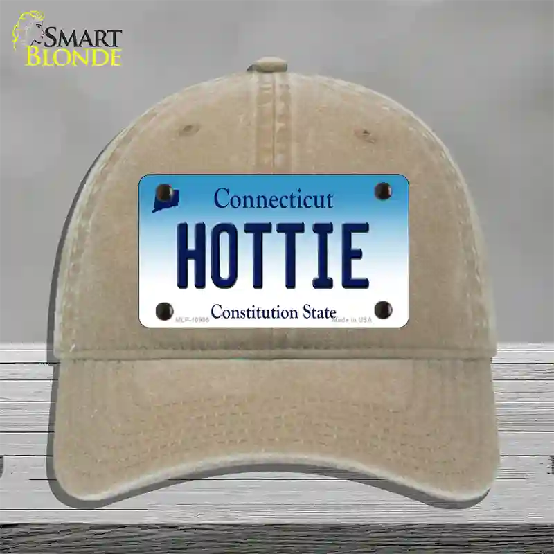 Hottie Connecticut Novelty License Plate Hat Unconstructed Cotton / Khaki