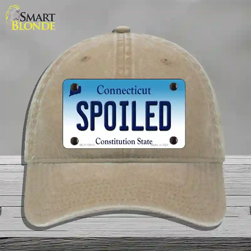 Spoiled Connecticut Novelty License Plate Hat Unconstructed Cotton / Khaki
