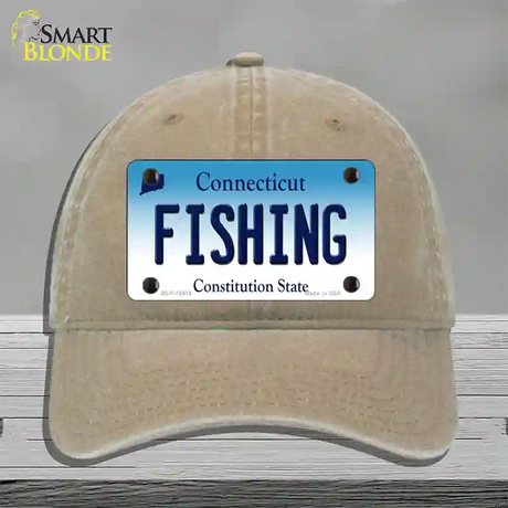 Fishing Connecticut Novelty License Plate Hat Unconstructed Cotton / Khaki