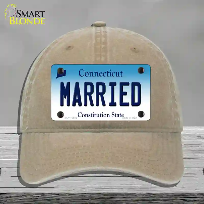 Married Connecticut Novelty License Plate Hat Unconstructed Cotton / Khaki