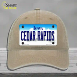 Cedar Rapids Iowa Novelty License Plate Hat Unconstructed Cotton / Khaki