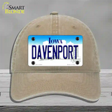 Davenport Iowa Novelty License Plate Hat Unconstructed Cotton / Khaki