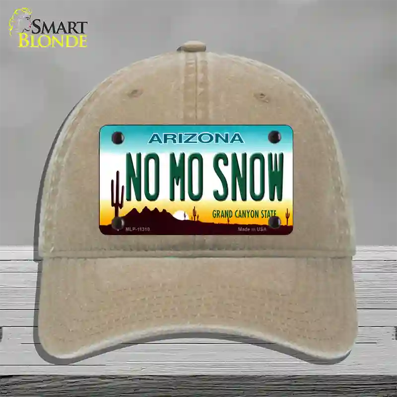 No Mo Snow Novelty License Plate Hat Unconstructed Cotton / Khaki
