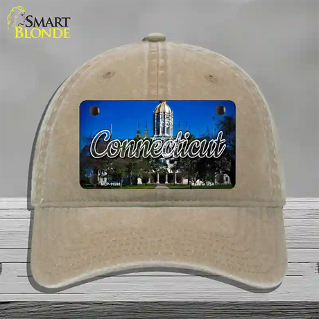 Connecticut Capital Building State Novelty License Plate Hat Unconstructed Cotton / Khaki