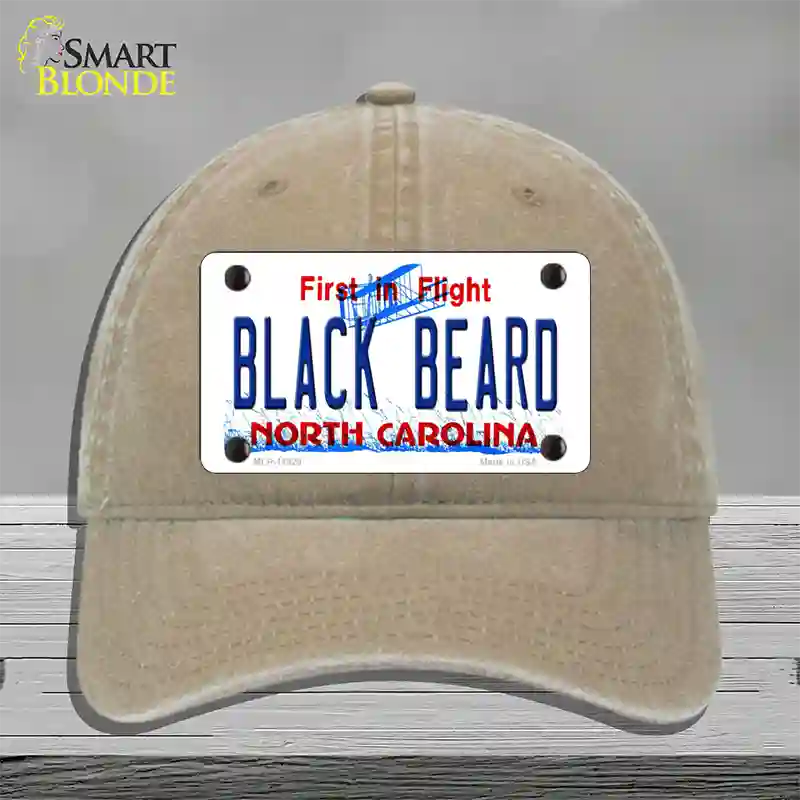 Black Beard North Carolina Novelty License Plate Hat Unconstructed Cotton / Khaki