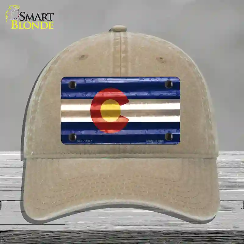 Colorado Corrugated Flag Novelty License Plate Hat Unconstructed Cotton Khaki