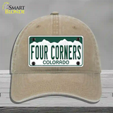 Four Corners Colorado Novelty License Plate Hat Unconstructed Cotton Khaki