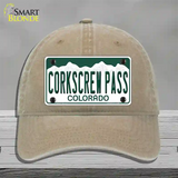 Corkscrew Pass Colorado Novelty License Plate Hat Unconstructed Cotton Khaki