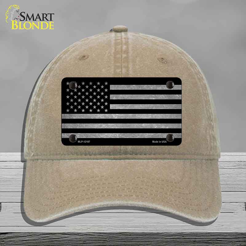 American Flag Black and Gray Novelty License Plate Hat Unconstructed Cotton Khaki