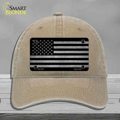 American Flag Black and Gray Novelty License Plate Hat Unconstructed Cotton Khaki