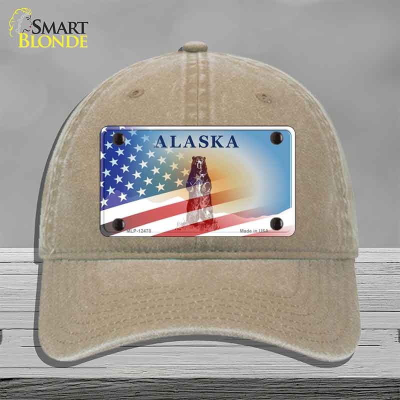 Alaska Bear with American Flag Novelty License Plate Hat HAT-MLP-12478