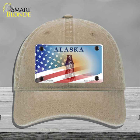 Alaska Bear with American Flag Novelty License Plate Hat HAT-MLP-12478