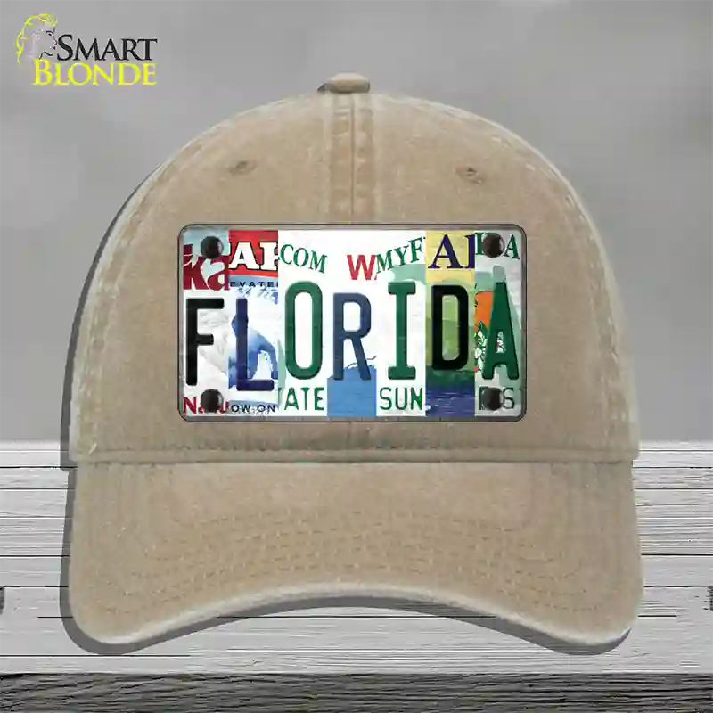 Florida Strip Art Novelty License Plate Hat Tag Unconstructed Cotton Khaki