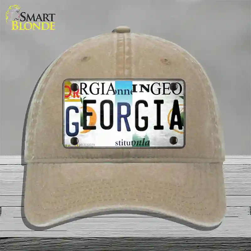 Georgia Strip Art Novelty License Plate Hat Tag Unconstructed Cotton Khaki