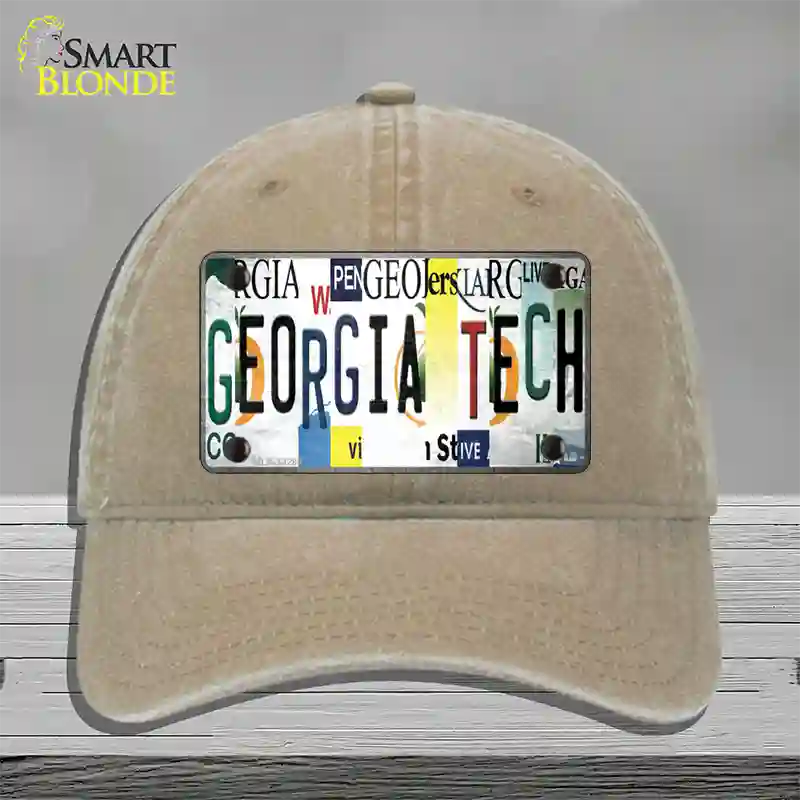 Georgia Tech Strip Art Novelty License Plate Hat Tag Unconstructed Cotton Khaki