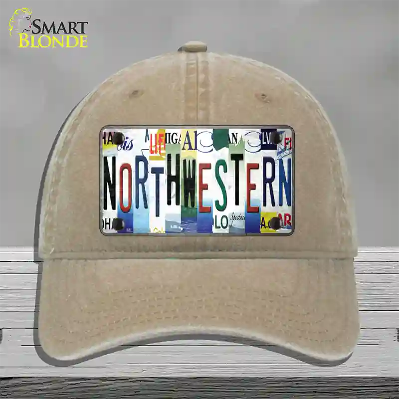 Northwestern Strip Art Novelty License Plate Hat Tag Unconstructed Cotton Khaki