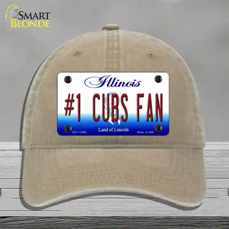 Number 1 Cubs Fan Novelty License Plate Hat Tag Unconstructed Cotton / Khaki