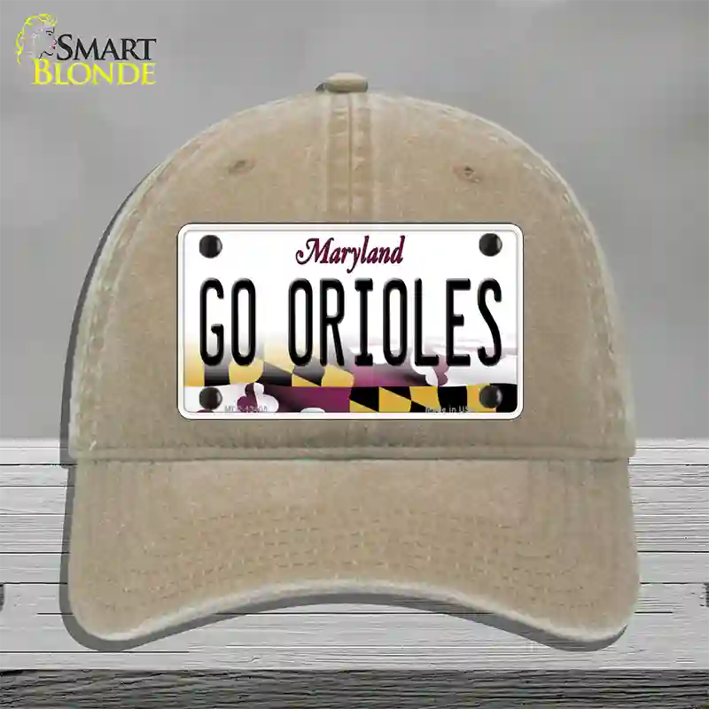 Go Orioles Novelty License Plate Hat Tag Unconstructed Cotton Khaki