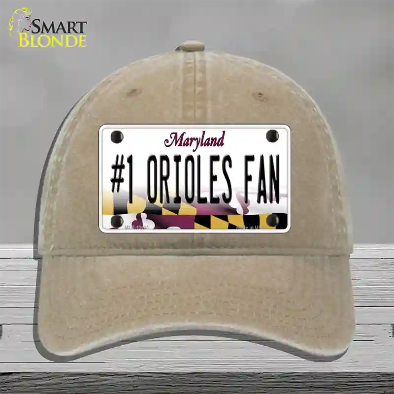 Number 1 Orioles Fan Novelty License Plate Hat Tag Unconstructed Cotton Khaki