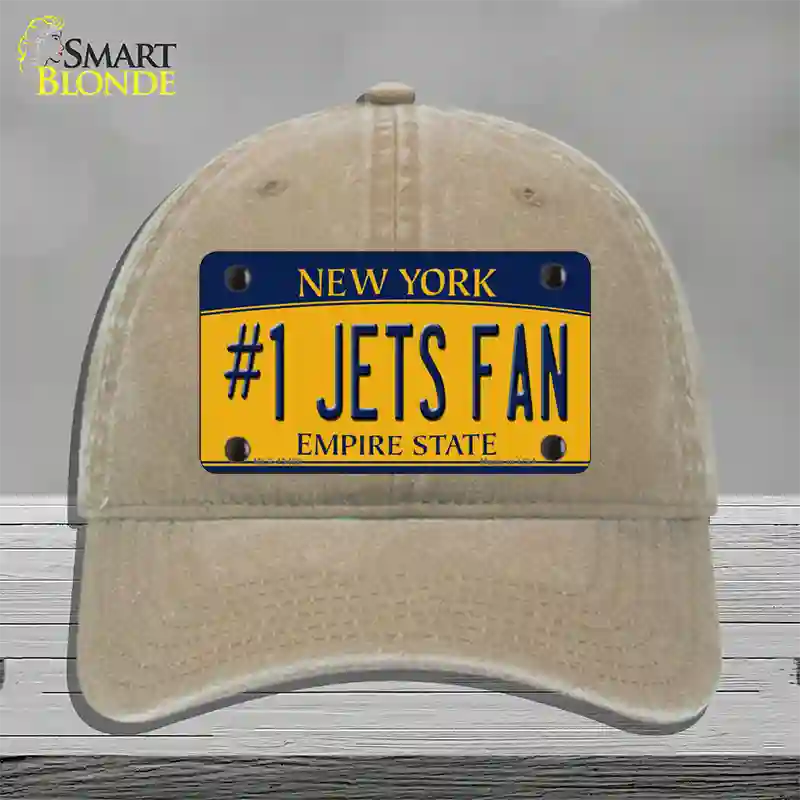 Number 1 Jets Fan New York Novelty License Plate Hat Tag Unconstructed Cotton Khaki