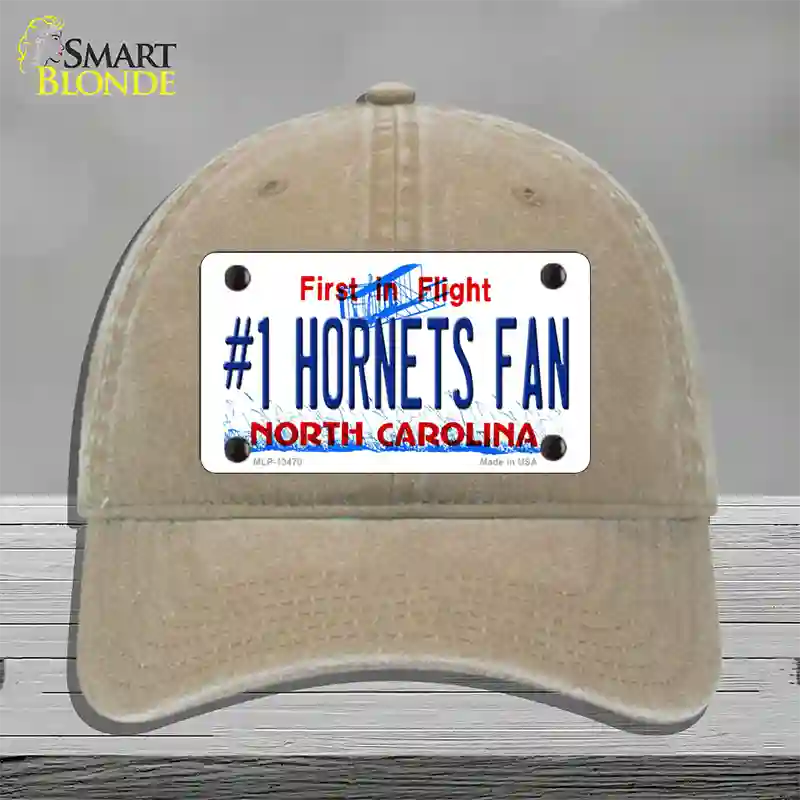 Number 1 Hornets Fan Novelty License Plate Hat Tag Unconstructed Cotton Khaki