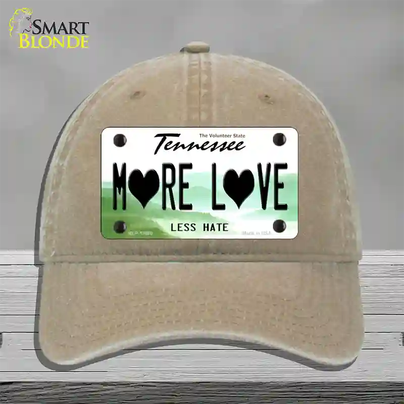More Love Novelty License Plate Hat Tag Unconstructed Cotton Khaki
