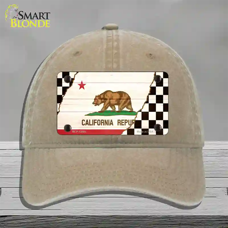 California Racing Flag Novelty License Plate Hat Tag Unconstructed Cotton Khaki