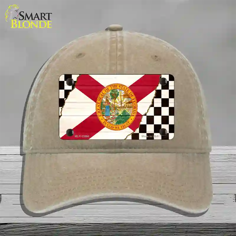 Florida Racing Flag Novelty License Plate Hat Tag Unconstructed Cotton Khaki