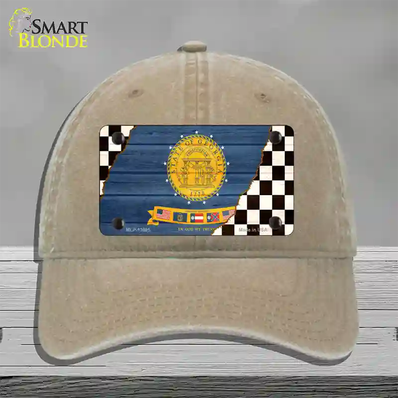 Georgia Racing Flag Novelty License Plate Hat Tag Unconstructed Cotton Khaki