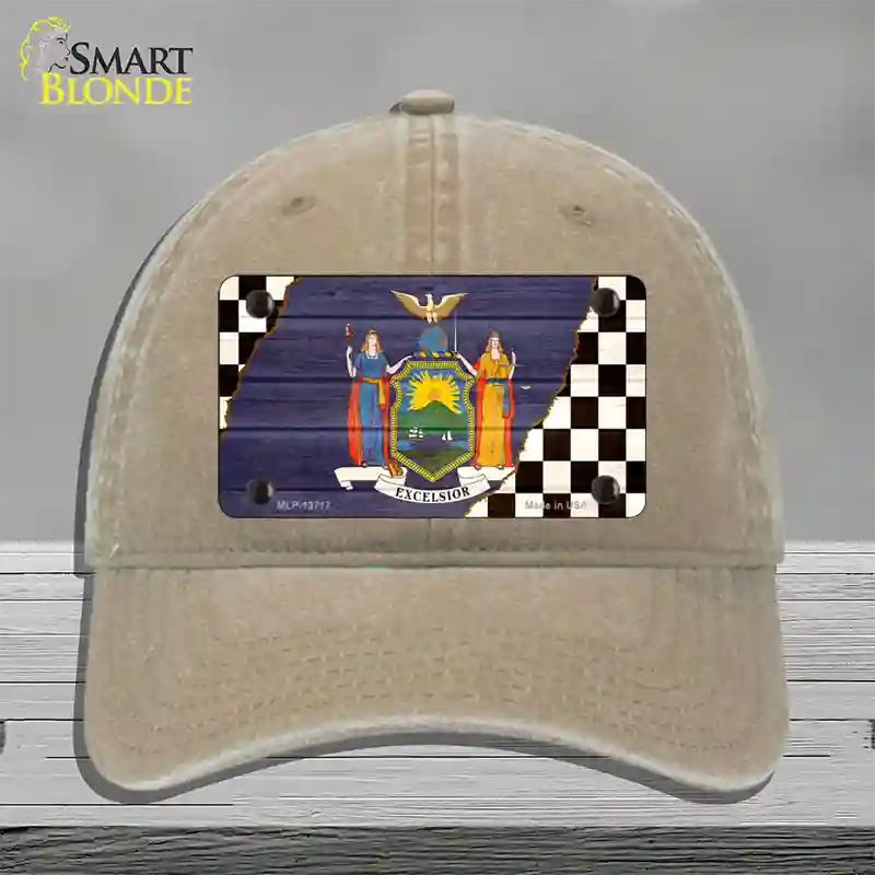 New York Racing Flag Novelty License Plate Hat Tag Unconstructed Cotton Khaki