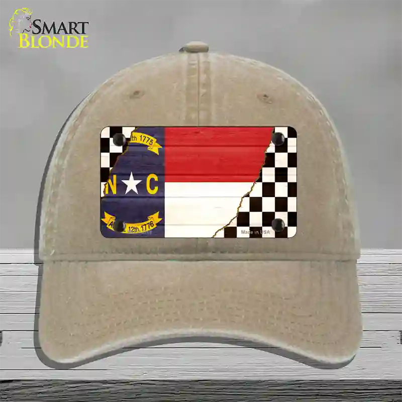 North Carolina Racing Flag Novelty License Plate Hat Tag Unconstructed Cotton Khaki