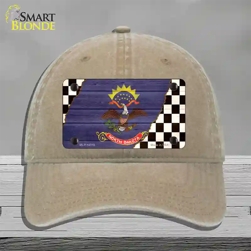 North Dakota Racing Flag Novelty License Plate Hat Tag Unconstructed Cotton Khaki