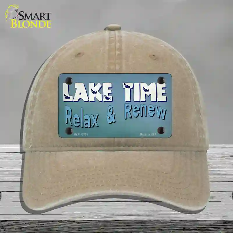 Lake Time Novelty License Plate Hat Tag Unconstructed Cotton Khaki