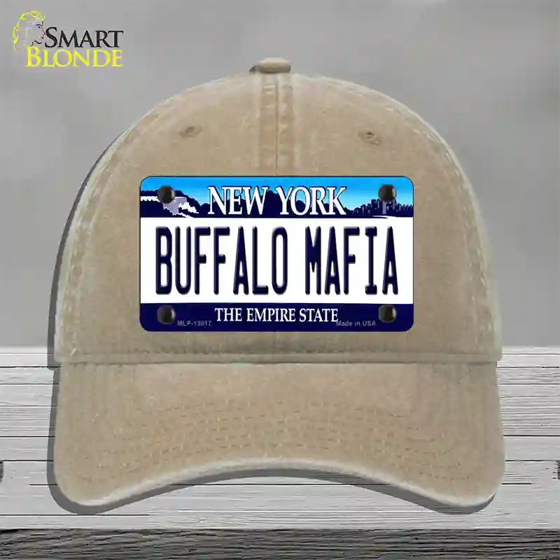 Buffalo Mafia New York Novelty License Plate Hat Tag Unconstructed Cotton Khaki