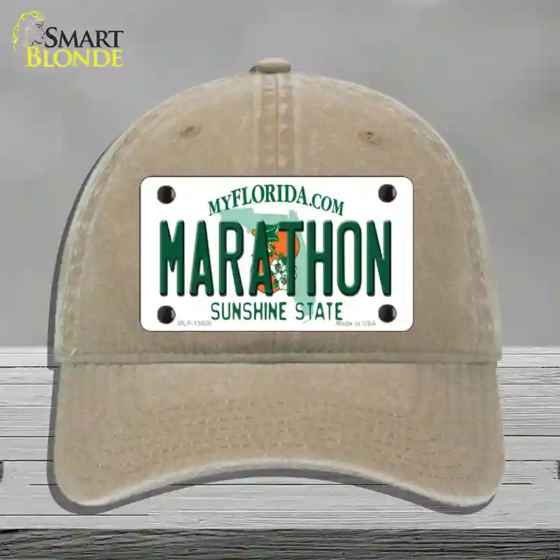 Marathon Florida Novelty License Plate Hat Tag Unconstructed Cotton Khaki
