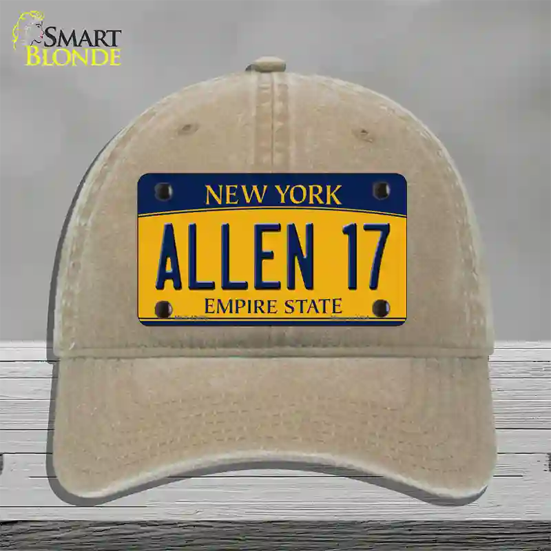 Allen 17 New York Novelty License Plate Hat Tag Unconstructed Cotton Khaki
