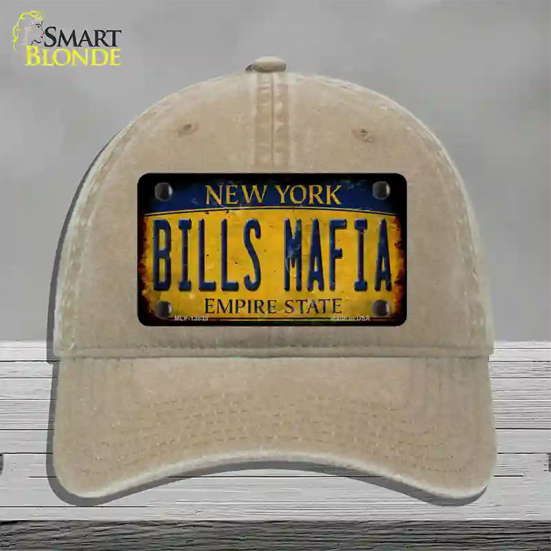 Bills Mafia New York Yellow Rusty Novelty License Plate Hat Tag Unconstructed Cotton Khaki