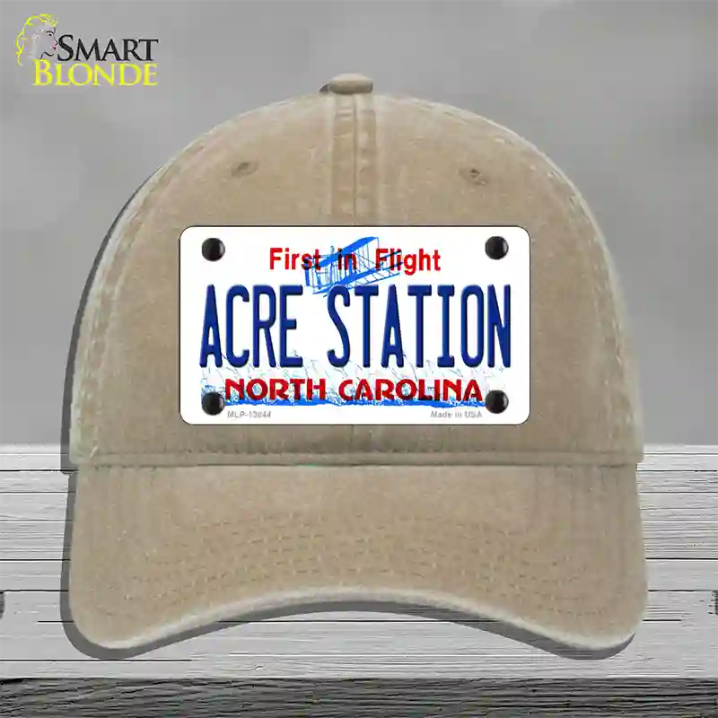 Acre Station North Carolina Novelty License Plate Hat Tag Unconstructed Cotton Khaki
