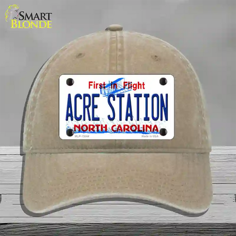Acre Station North Carolina Novelty License Plate Hat Tag Unconstructed Cotton / Khaki