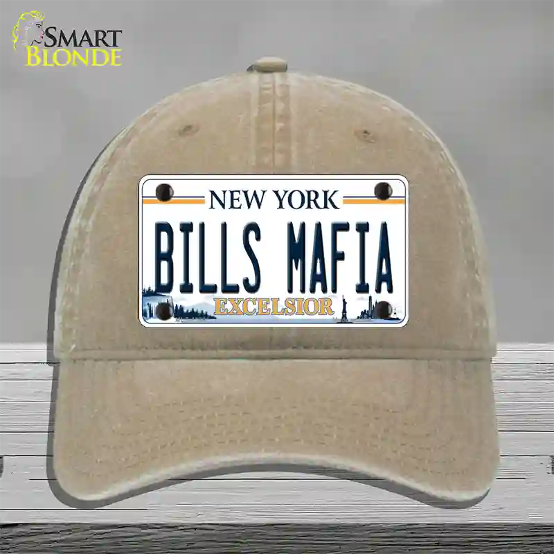 Bills Mafia NY Excelsior Novelty License Plate Hat Tag Unconstructed Cotton Khaki
