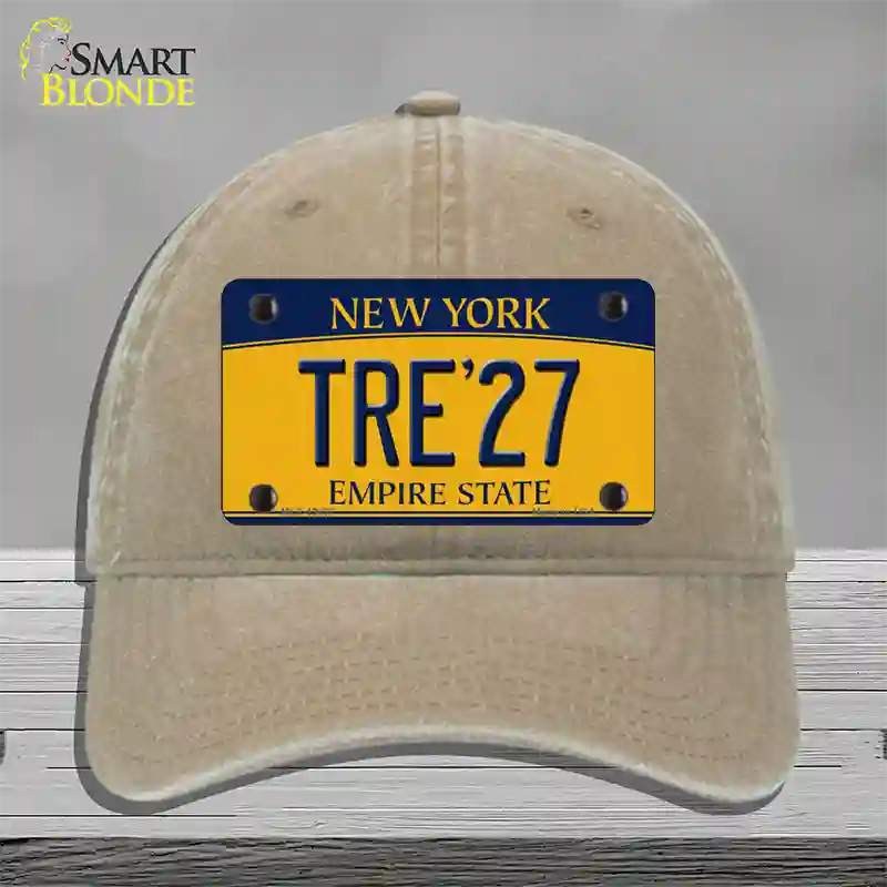Tre 27 New York Yellow Novelty License Plate Hat Tag Unconstructed Cotton Khaki