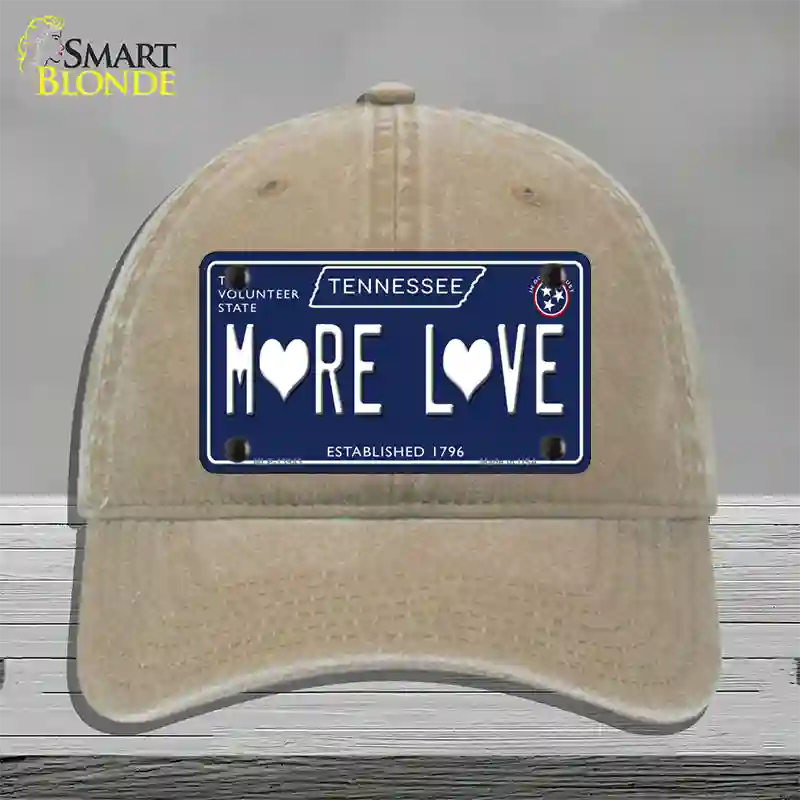 More Love Hearts Tennessee Blue Novelty License Plate Hat Tag Unconstructed Cotton Khaki