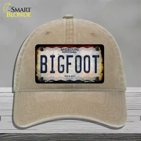 Bigfoot Missouri Novelty License Plate Hat Tag Unconstructed Cotton / Khaki