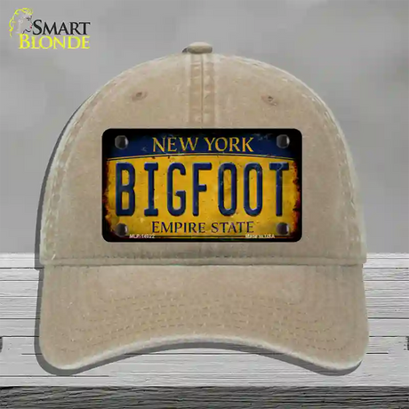 Bigfoot New York Novelty License Plate Hat Tag Unconstructed Cotton / Khaki
