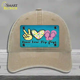 Peace Love Flip Flops Novelty License Plate Hat Unconstructed Cotton / Khaki
