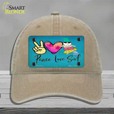 Peace Love Surf Novelty License Plate Hat Unconstructed Cotton / Khaki