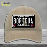Boricua Puerto Rico Black Novelty License Plate Hat Unconstructed Cotton / Khaki