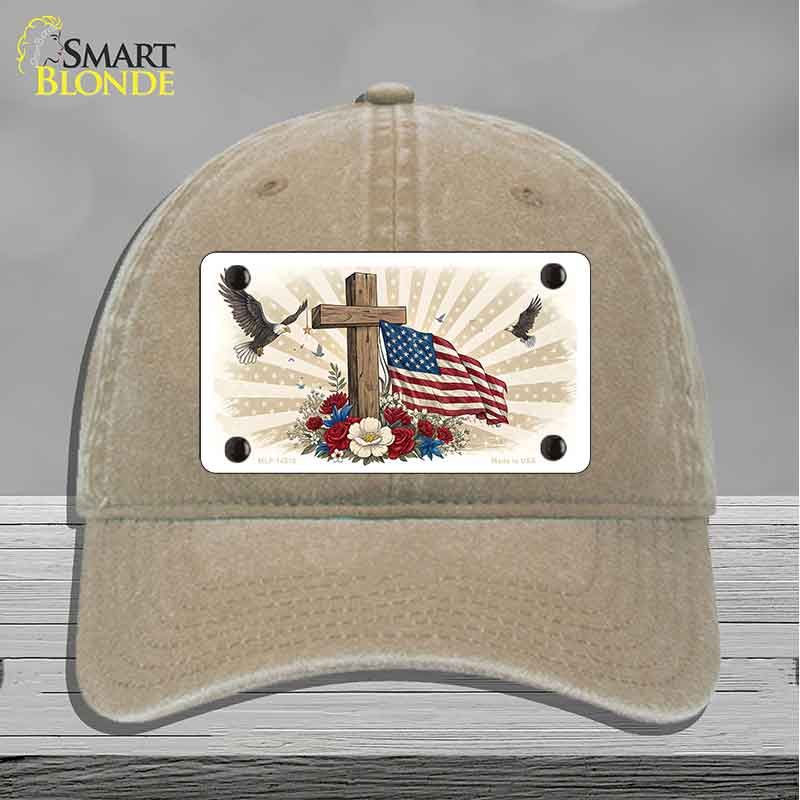 Eagle Flag and Cross Novelty License Plate Hat HAT-MLP-14510