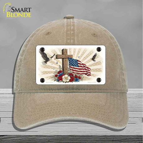 Eagle Flag and Cross Novelty License Plate Hat HAT-MLP-14510