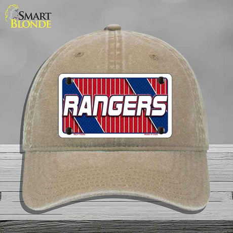 Beige cap with a 'Rangers' license plate design on a gray background